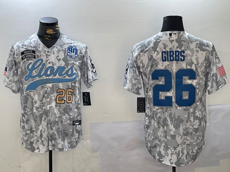 Men Detroit Lions #26 Gibbs Nike Arctic Camo 2024 Salute to Service Limited NFL Jersey style 5